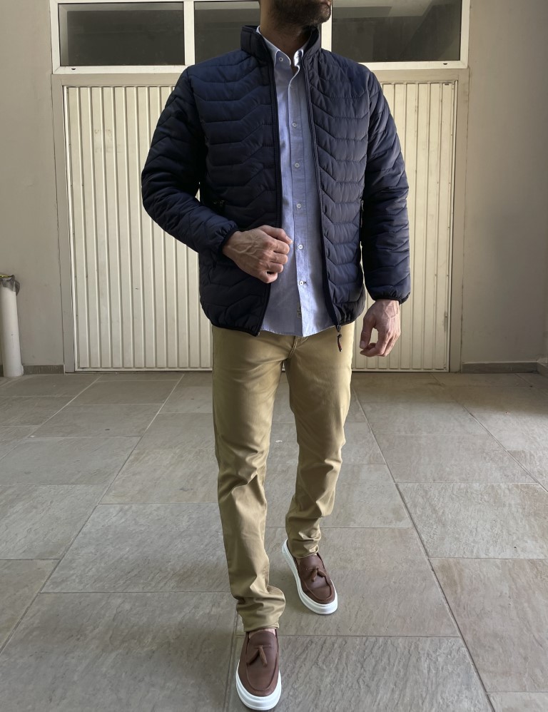 Ανδρικό μπλε καπιτονέ μπουφάν με φερμουάρ BC24912 φωτογραφία